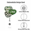 Porta-insignia de enfermera acrílico verde trébol retráctil fácil de jalar con clip giratorio de purpurina