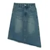 Saia Midi Jeans Desfiada Irregular de Corte A 2026 Novo Design Primavera/Verão, Saia Emagrecedora e Versátil