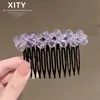 Pente de cabelo de cristal roxo claro elegante, estiloso e sofisticado, pente versátil para franja lateral, novo acessório de cabelo pente invertido estilo coreano