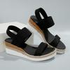 Sandalias de suela gruesa de talla grande de comercio exterior europeo y americano para mujer, nuevas sandalias de playa de verano con banda elástica y tacón bajo con punta de pez y fondo de cuerda de cáñamo para mujer