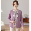 Blusas Tricotadas da Moda para Mulheres de Meia-Idade, Conjunto Elegante de Duas Peças em Tricô Fino para Outono Inicial para Senhoras de Meia-Idade e Idosas