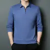 Camisa polo de manga larga de otoño transfronteriza para hombre, color liso, cuello camisero, sudadera de media cremallera para hombre, camiseta casual de moda, camiseta básica