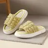 Lindas Pantuflas de Lino para Mujer Cuatro Estaciones Interiores Hogar Suela Gruesa Antideslizantes Absorbentes de Sudor Primavera Otoño Sensación de Algodón Lino Pantuflas Frescas Verano
