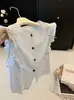 Chaleco Camisa Bordado Hueco con Volantes para Mujer Verano 2026 Nuevo Dulce Juvenil Versátil Top Cardigan para Mujer