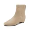 Botas de tornozelo versáteis de camurça com zíper traseiro na cor areia, não cansativas, para mulheres - Novidade Outono/Inverno 2026 - Botas Retrô de Bico Quadrado Elásticas Emagrecedoras