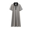 Vestido de Maternidad de Verano 2025 Primavera y Verano Nuevo Estilo Costuras en Color Contrastante Cuello Polo Largo Medio No Muestra Tus Pies