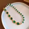 Colar Corrente OT com Pérolas e Strass Oval Estilo Retro Francês Court Corrente para Clavícula Colar de Luxo Leve Nicho para Mulheres