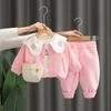 Abrigo de Primavera para Niño 2025 Nuevo Conjunto de Tres Piezas de Suéter de Diamantes de Moda de Primavera y Otoño de Estilo Occidental para Niños