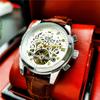 AOKULASIC/Aogulas Relógio Mecânico Automático com Strass para Homens Mostrador Vazado Calendário Duplo Multifuncional Pulseira de Aço