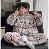 Pijama de coral para niños, otoño e invierno, con cuello alto de dibujos animados, conjunto elegante, cárdigan de franela para niños, ropa de estar cálida