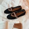 Estilo Celebridade da Internet Romântico Crochê Vazado Patchwork Versátil Tira Rasa Mary Jane Feminino Verão Sapatos Baixos Estilo Chanel