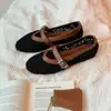 Pronto em Estoque e Enviado em Segundos! Sapatos Estilo Mãe de Uva com Recortes Ponto Crochê Versáteis de Boca Rasa com Uma Tira Sapatos Mary Jane para Mulheres