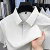 Camisa polo de manga curta sem costura em seda gelada com blocos de cor para o verão masculino, estilo de negócios simples e leve, camiseta masculina, direto do fabricante