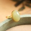 Xirui S925 prata esterlina banhado a ouro natural Hetian jade amarelo ovo superfície anel de bambu temperamento simples aberto anel feminino