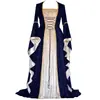 S-5XL Vestido Medieval Feminino Plus Size Europeu e Americano com Alça de Veludo Dourado Longo para Palco Retrô Longo