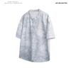 2025 Verano Camiseta de Manga Corta Tie-dye Niebla Blanca Suelta Moda Cuello Henley Combinable Talla Grande Camiseta Sucia