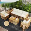 Juego de Sofá y Mesa de Centro Tejidos de Ratán para Exteriores Sala de Estar al Aire Libre Muebles de Patio de Villa Balcón Resistente al Agua Protección Solar Silla de Ratán de Ocio