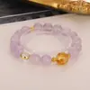 Pulsera de Amatista Lavanda Natural Redonda para Mujer DIY Moda Lujo Ligero Cuentas Superiores Pulsera de Cristal Amarillo Torre Al Por Mayor