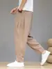 Pantalones de lino chinos de verano para hombre, pierna ancha, estilo harén, talla grande, holgados, retro, finos, transpirables, de algodón y lino, corte slim