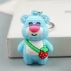 Novo Chaveiro Pingente Urso Morango Famoso na Internet Desenho Animado 3D Urso de Lã Par de Bolsa Acessório para Chave de Carro