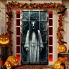 Nueva cubierta de puerta de Halloween sangrienta de terror transfronteriza decoración festiva tela de fondo arreglo del festival de fantasmas cortina de puerta de poliéster tela colgante bandera