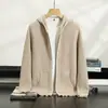 Suéter de cachemira con capucha para hombre, peso pesado, cárdigan grueso de cachemira, lujo ligero, bloques de color, corte holgado, chaqueta de punto de lana juvenil