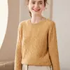 Camiseta Interior de Punto de Cachemira Retorcida de Cuerpo Completo para Mujer, Top de Cuello Redondo de Manga Larga, Holgado, de Moda, Cálido y Versátil, Grueso