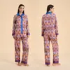 Nuevo Conjunto de Pijama Delgado con Patrón Ikat de Estilo Étnico Transfronterizo, Mangas Largas y Pantalones Largos de Satén y Gasa, Ropa para el Hogar Tz3983