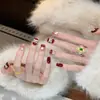 Danza del León de Año Nuevo Serie Roja Arte de Uñas para Nochevieja, Longitud Corta a Mediana, Pegatinas de Uñas de Alta Gama Otoño e Invierno, No Requiere Construcción