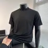 Nueva camiseta deportiva de manga corta elástica para hombre de verano, estructura de seda helada de secado rápido, camiseta de manga corta con cuello abierto de dos botones para hombre