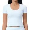 Camiseta de Yoga Cepillada con Líneas 3D, Adelgazante, Control de Abdomen, Favorecedora, Manga Corta, Top para Deportes al Aire Libre y Correr 5558