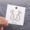 Pendientes coreanos de moda, dulces, doble amor, totalmente de diamantes, estilo Ins de temperamento, personalidad, socialité, pendientes de corazón de melocotón, adelgazantes para cara redonda