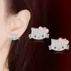 Juego de Joyería de Pendientes Anillo Colgante Gato Zirconia Diamante Completo Japonés y Coreano Kt Gatito Lindo Lindo Katie Miau Accesorios Versátiles