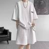 Traje deportivo de dos piezas tipo waffle para hombre, de talla grande, de playa, de manga corta, informal, sencillo, de moda, para verano de 2024