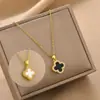 [Acero de Titanio No se Desvanece, Doble Cara de Uso] Collar de Cuatro Hojas Full Diamante Doble Capa para Mujer, Cadena Versátil de Alta Gama para Clavícula Cadena de Suéter