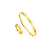 Pulsera y anillo de KT cat con sello completo brillante chapado en oro K, estilo juvenil, oro de imitación con sensación de alta gama, pulsera de círculo liso en oro arenado