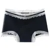 Ropa interior de mujer de encaje de algodón puro francés, cintura media-alta, transpirable, no sofocante, encaje detallado multicapa, calzoncillos tipo boxer fáciles de usar