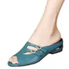 Pantuflas de Cuero Suave con Punta Abierta para Mujer, Moda de Verano, Sandalias de Tacón Bajo, Sandalias Planas con Pedrería, Versátiles y Casuales