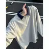 Camisa Polo Masculina Gola Alta com Zíper Parcial Bloco de Cores Costura de Contraste Manga Longa Top Solto Casual Outono Inverno 2026