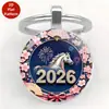 Chaveiro Pingente Redondo de Vidro Padrão Série Cavalo 2026 Venda Quente Transfronteiriça Decoração de Carro Ornamento Pendurado