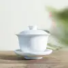 Gaiwan de Porcelana Azul y Blanca Yuerui de 4.5 pulgadas de Alto Blanco Grande Set de Té Kung Fu Taza de Té con Ramas Entrelazadas Tazón de Té de 350 ml