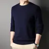 Suéter de punto para hombre de manga corta, color liso de otoño, juvenil, corte slim, cuello redondo, versátil, tejido para negocios, prenda básica para hombre