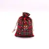 Nueva Bolsa de Regalo de Algodón a Cuadros Rojos de Navidad con Bolsillo de Cordón para Empaquetar Dulces y Galletas Set de Bolsas de Regalo de Algodón Navideñas Al Por Mayor