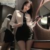 Lencería sexy Manyan, camisa de manga larga con perspectiva, falda a la cadera, uniforme de secretaria, traje de generación 9867