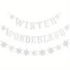 Natal Wonderland Festa Temática de Inverno Banner Brilhante de Floco de Neve Prata Wonderland