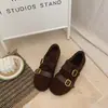 Zapatos de Commuting Meibola De Suela Suave Doble Hebilla Punta Redonda Estilo Nuevo 2026 Planos Zapatos Mary Jane Retro para Mujer Ante