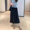 Falda plisada romántica de textura ligera, cintura alta elástica, adelgazante, recta de longitud media, nueva de verano Y0719Q