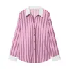 Camisa Casual Feminina Simples de Cor Blocada Listrada Solta - Venda Quente Transfronteiriça Atacado Estilo Europeu e Americano para Aliexpress