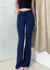 Pantalones Largos Casuales Azules Smog con Pliegues y Cordón Estilo Kardashian para Mujer, Pantalones Casuales Acampanados Adelgazantes para Mujer