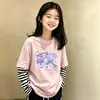 Camiseta de Manga Larga Nueva para Niñas 2026, Camiseta Base Holgada para Niños Mayores, Top de Algodón Puro Falso de Dos Piezas para Primavera y Otoño